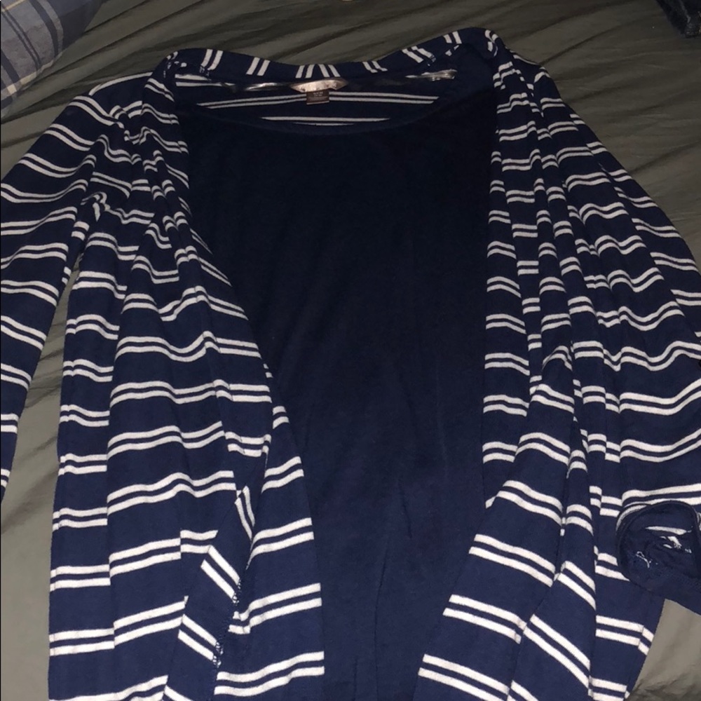 Blue and white striped sweater shirt